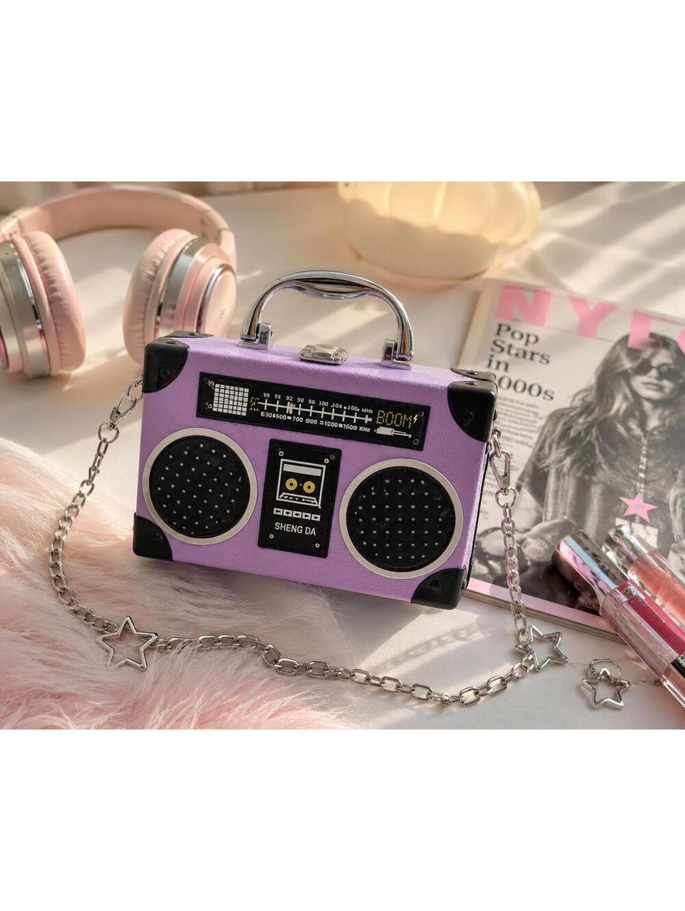 Purple Boombox Crossbody Bag Y2K Retro Radio Purse